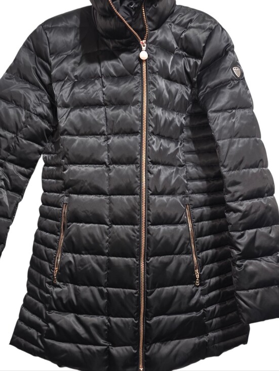 Emporio Armani Jackets & Blazers - EA7 Emporio Armani Black Down Puffer Coat XL Long Quilted Jacket Rose Gold Zip